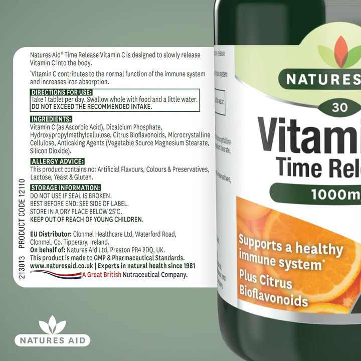 Vitamin C 1000Mg Time Release - High Strength with Bioflavonoids - Supports Immunity, Bones & Heart - Antioxidant - Vegan, Gluten-Free, Non-Gmo Supplement – 30 Tablets