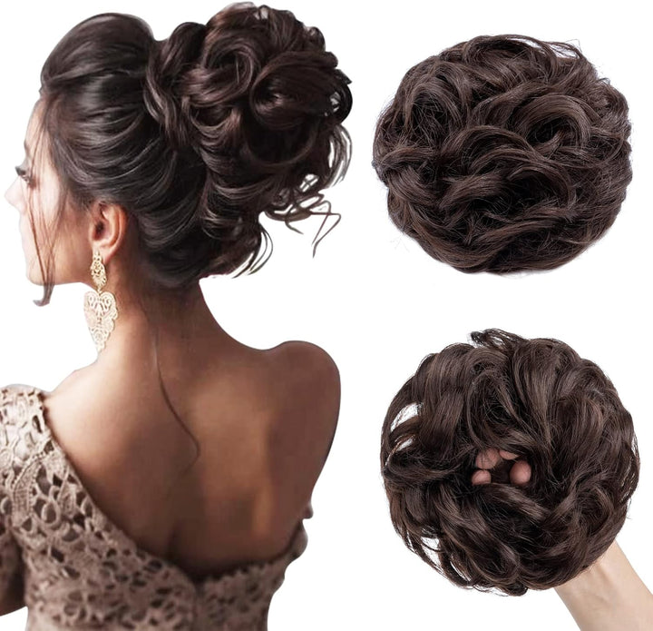 Messy Hair Scrunchies - Hair Bun Extensions & Curly Wavy Pieces for Women'S Updo, Ponytail & Donut Chignons - Natural Black