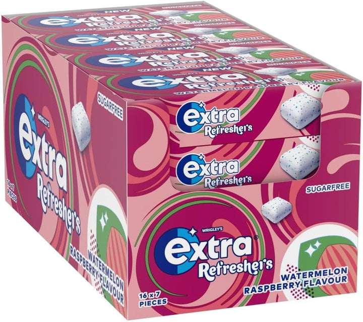 Refreshers Watermelon Raspberry Flavour Sugarfree Chewing Gum Bottle, 1 Pack of 30 Pieces