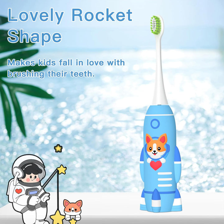 Kids Electric Toothbrushes U Shaped - Rechargeable Rocket Toothbrush, Electric Toothbrushes for Boys Age 7-14 2 Mins Timer, 6 Modes, 4 Brush Heads.