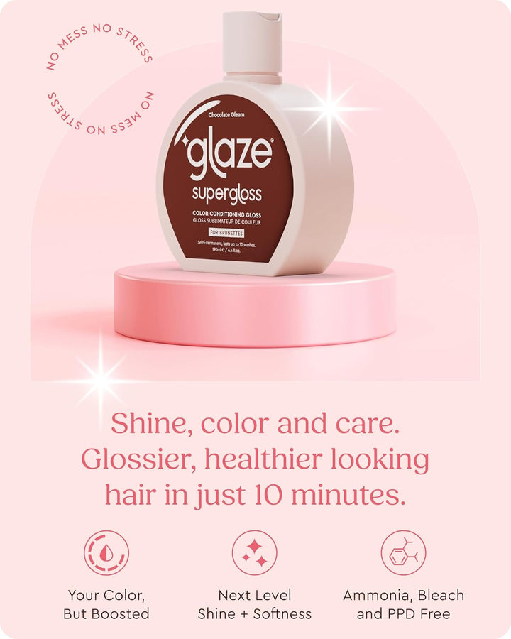 Supergloss Color Conditioning Gloss with Dispensing Pump – Hydrating Semi-Permanent Color Hair Gloss & Shine Boost – for Dark Brown Hair – 6.4 Fl Oz - Chocolate Gleam