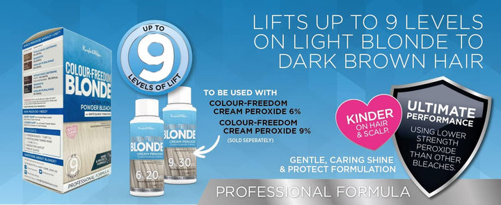 Colour Freedom Blonde Ultra High Lift Hair Bleach Powder and White Blonde Neutralising Toner Pack. up to 9 Levels of Lift, by