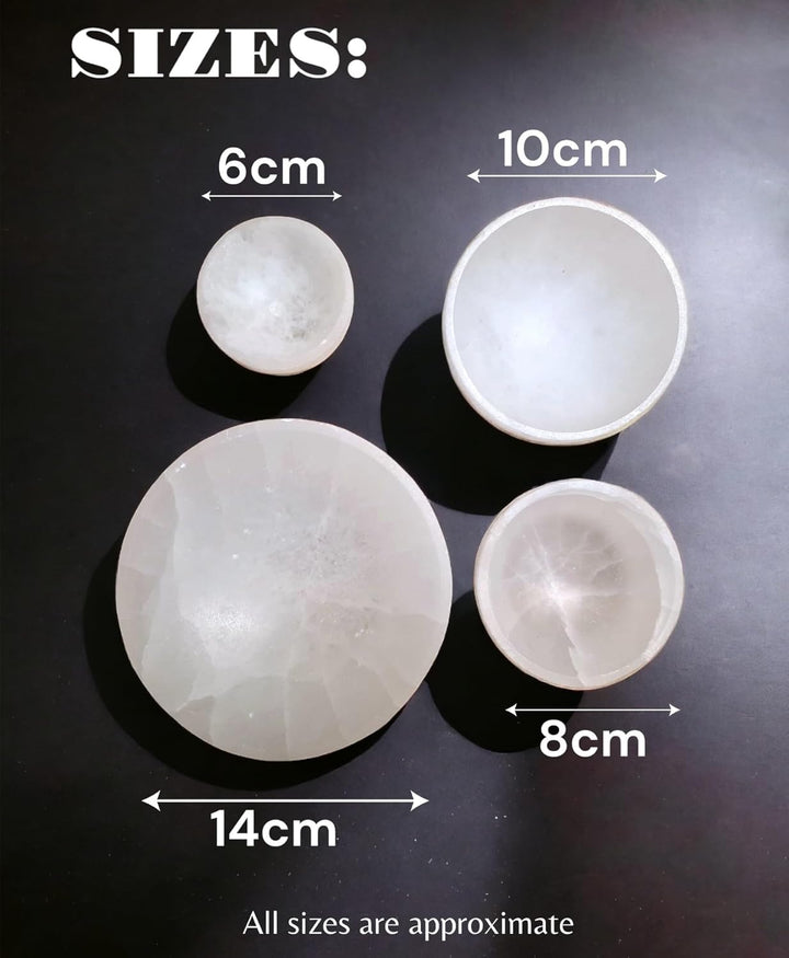 Crystal Selenite Charging round Shape Handmade Bowl Alter Cleansing Spiritual Energy Healing Plate Charge White Dish Meditation Tumbles Creative Dish Jewelry Storage Decoration or Gift