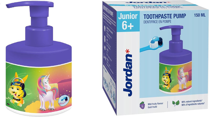 ® | Junior Toothpaste Pump | Toothpaste on a Pump Dispenser Equivalent to 3 Regular Tubes | Innovative and Convenient Solution Developed for Children | 6-12 Years | Grape | 1450Ppm | 150 Ml