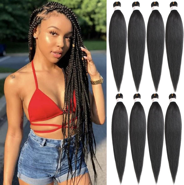 3 Packs Pre Stretched Braiding Hair Extension Yaki Texture EZ Braids Hair for Coi Leray Braids Black Braiding Crochet Hair Extensions /30 Inch 1B#