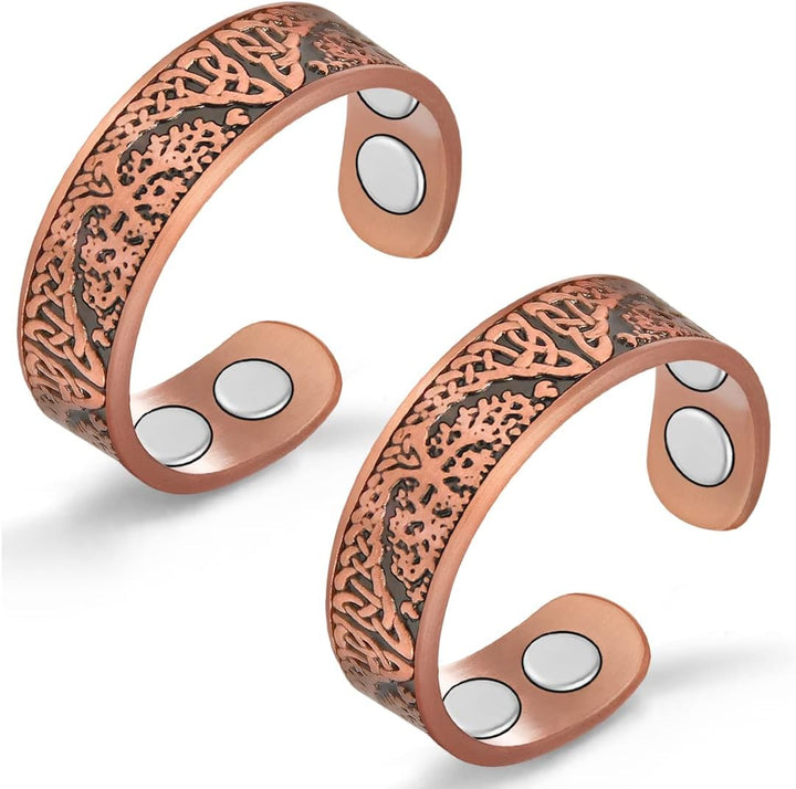 Lymphatic Drainage Magnetic Rings for Women - Copper Ring Finger Thumbs 7X Strength - Adjustable Solid Pure Copper with Present Box (Silver)