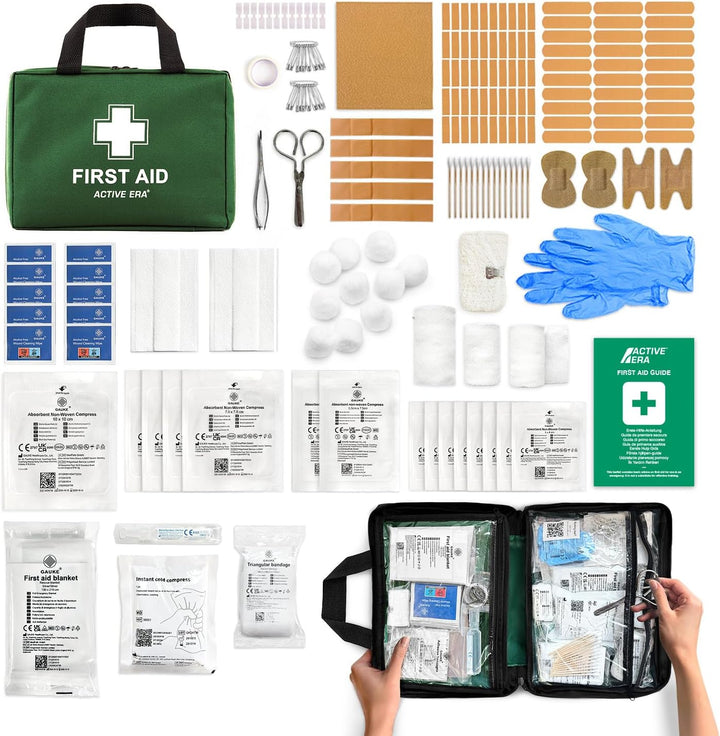 220 Piece Premium First Aid Kit Bag - Includes Eyewash, 2 X Cold (Ice) Packs and Emergency Blanket for Home, Office, Car, Caravan, Workplace, Travel and Sports