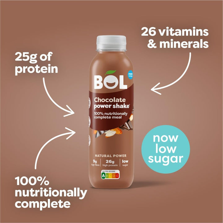 Chocolate Power Shake — Ready-To-Drink Nutritionally Complete Meal (302Kcal) | 26G High Protein Shake Bottle | Low Sugar, Plant-Based, Low Calorie Meal Replacement Shakes (410Ml X 6 Bottles)