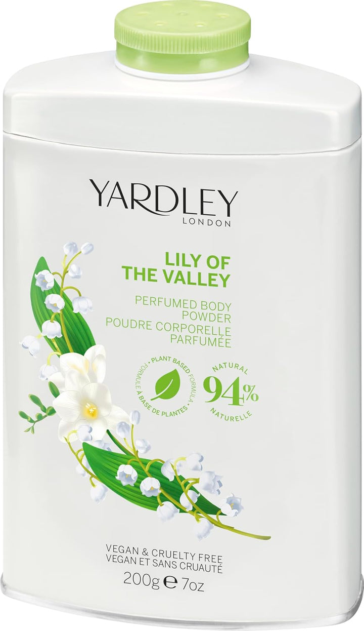 London Lily of the Valley Perfumed Body Powder, Talcum Powder for Women to Help with Odor Control and Chafing, Lily of the Valley Dusting Powder 200G