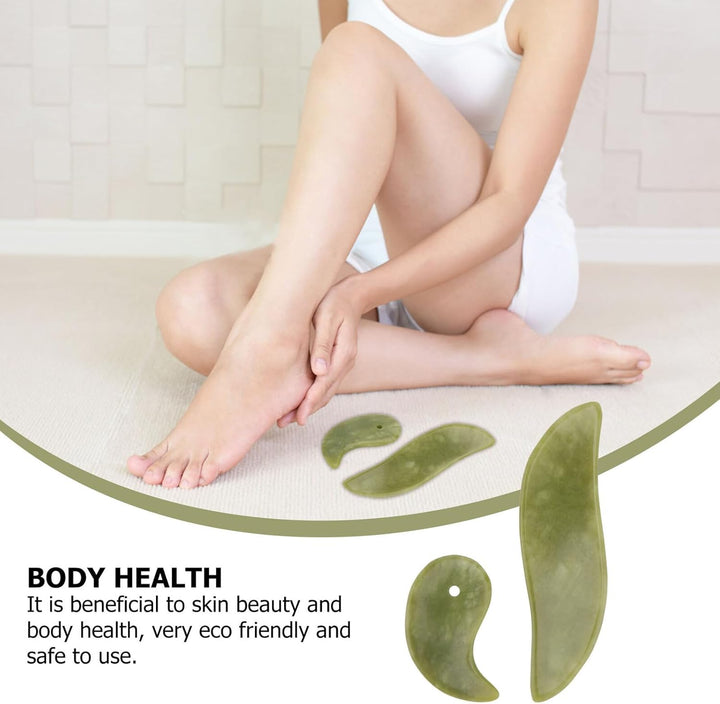 2Pcs Natural Jade Gua Sha Board Set, Face Massage Plates 5.8X3.4Cm 11.3X3.2Cm, Green Jade Facial Scraping Tool for Skin Sculpting and Relaxation