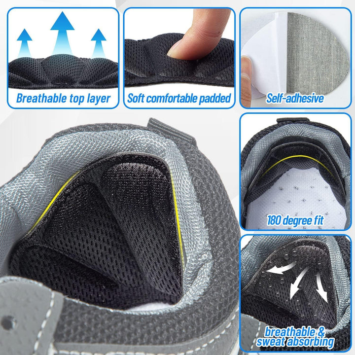 Heel Cushion Pads, 8 Pcs Mesh Self-Adhesive Heel Cushion Inserts for Back of Heel, Heel Grips Pads Prevent Shoes Too Big for Women Men, Black