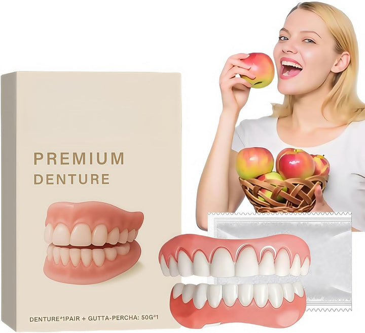 Advanced Full Denture Set,Silicone Reline Denture Set for Women,Soft Denture Reline Kit,Silicone Soft Dentures Repair,Snap on Veneers Teeth Upper & Lower,Silicone Dentures Full Mouth,Full Denture Set