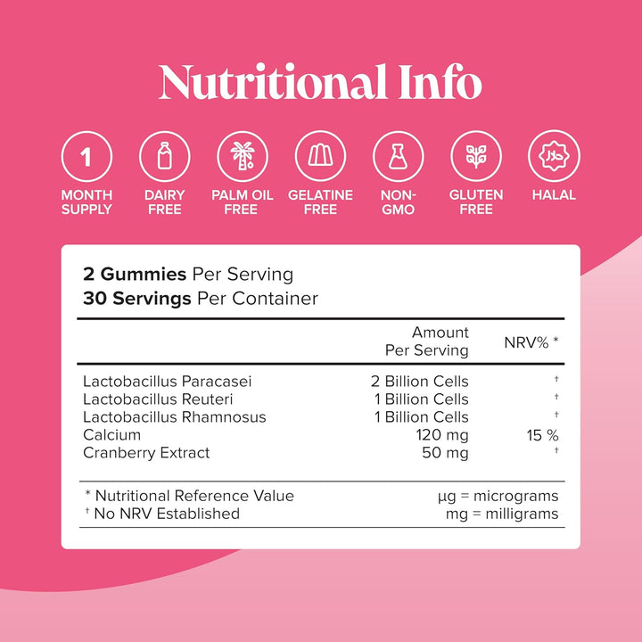 Probiotic Gummies – Women’S Bio-Balance Gummies for Intimate Flora and Gut Health – Advanced Multi-Strain Formulation – Vegan Supplement with Calcium & Cranberry Extract - Made by