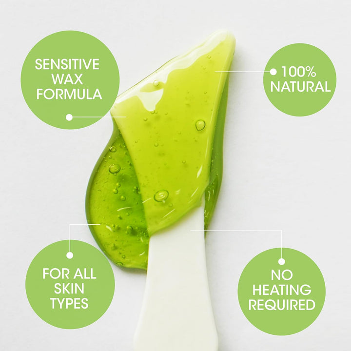 Original Natural Hair Removal Gel Wax Kit, Waxing Kit for Body, Arms, Bikini, Legs and Face, No-Heat Formula, Includes 1 Spatula, 5 Reusable Cotton Strips, 3 Cleansing Wipes, Gel Wax 170G