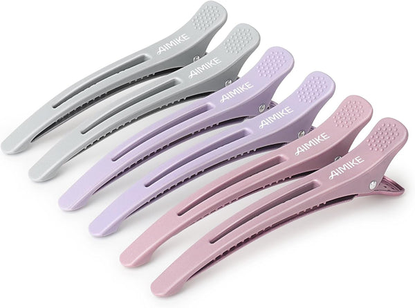 6Pcs Duck Billed Hair Clips for Styling & Sectioning, No Crease, Salon & Cutting Clips with Silicone Band