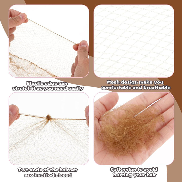 Hair Nets for Buns, Ballet Hair Net, 20 Pcs 50 Cm Individual Package Invisible Hair Nets and 40 Pcs U Shaped Hair Pins Set for Women, Girls, Ballet Dancer, Nurse(Brown)