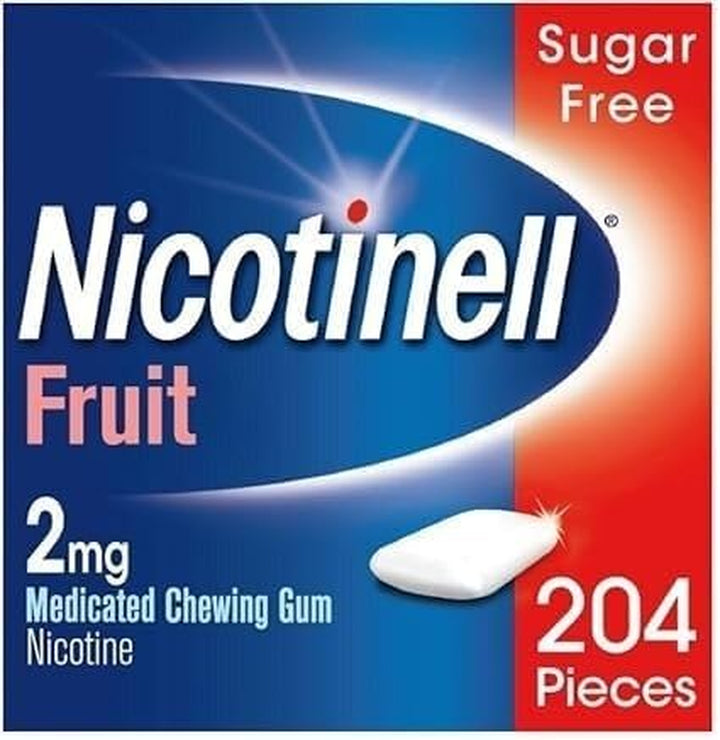 Fruit Gum 2Mg (204 Pieces), Stop Smoking Aid, Sugar Free Nicotine Gum, Mild Fruit Flavour, 2Mg Regular Strength for Light Smokers, Quit Smoking Aid