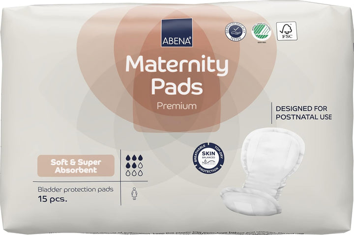 Premium Maternity Pads, Postpartum Essentials, Eco-Labelled, Extra Protection, after Birth, Breathable and Skin Friendly, Sustainable Incontinence Pads - 15PK