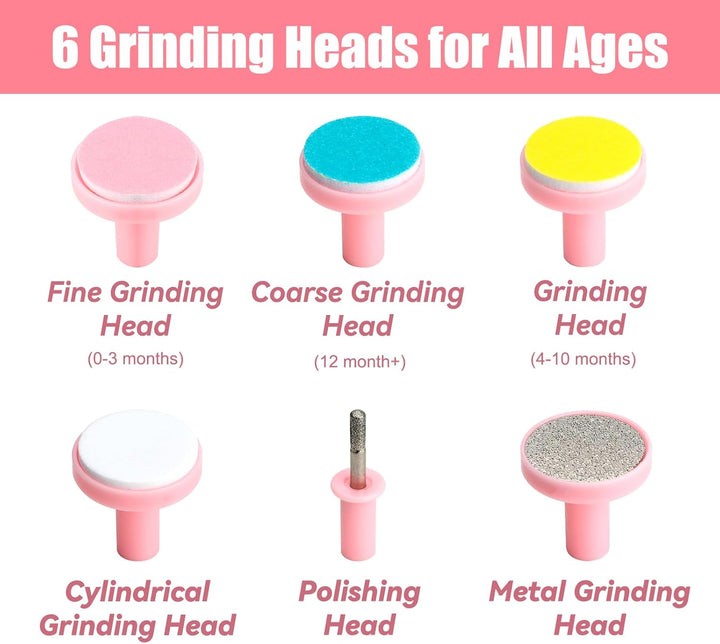 Baby Nail Trimmer, 8 in 1 Baby Nail Clippers Electric, Electric Nail File Baby with Light, Baby Nail Care Kit with 6 Grinding Heads for All Ages