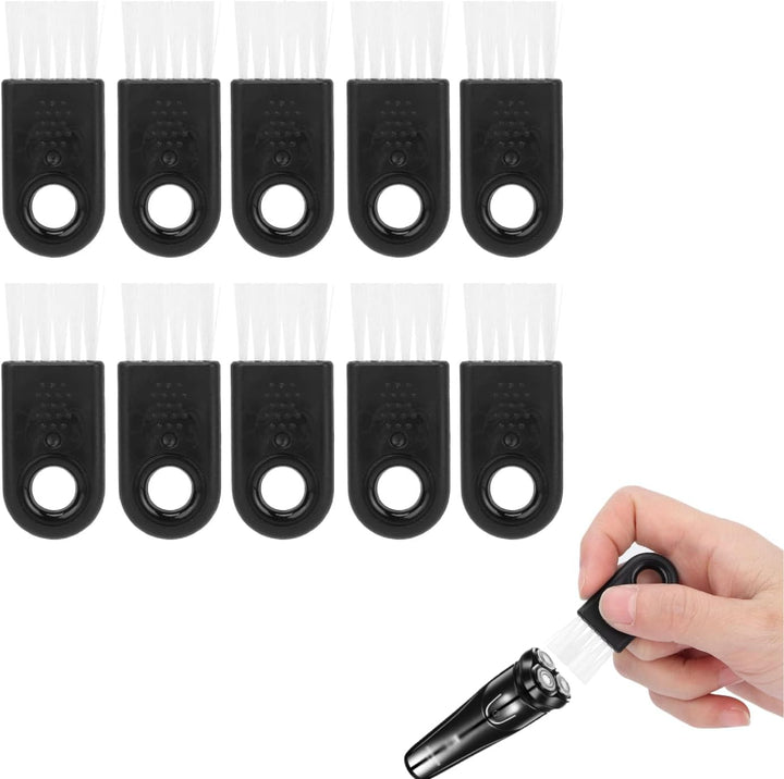10Pcs Electric Shaver Cleaning Brush, Razor Cleaner Set, Nylon Bristle Brush for All Models, Black Handle with White Nylon Hair