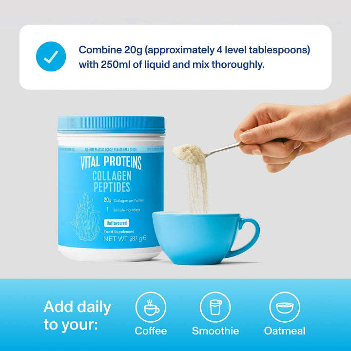 Collagen Peptides Powder Supplement (Type I, III), Unflavoured Hydrolyzed Collagen-Hair, Skin, Nail Support Supplement, Paleo, Gluten Free, Non-Gmo, 20G per Serving 587G Canister, 1Pack