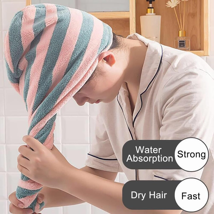 Thicken Hair Towel Wrap - Super Soft, Fast Drying Turbans for Long, Thick, Curly Hair - anti Frizz Wrap with Elastic Strap (Two-Tone)