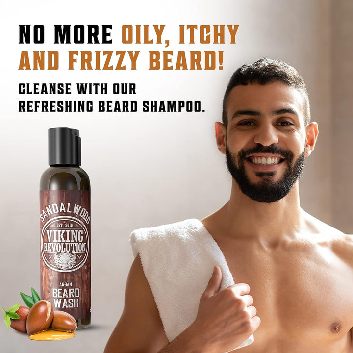- Beard Shampoo and Conditioner - Natural Beard Wash & Beard Conditioner with Argan & Jojoba Oils - Softens & Strengthens - Gifts for Men - Sandalwood - 2 X 150 Ml