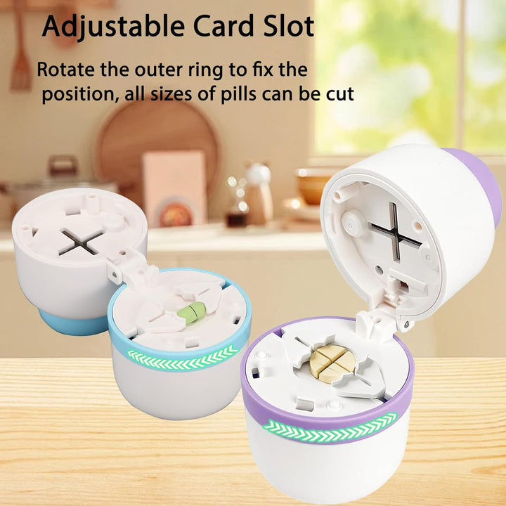 Pill Cutter, Stainless Steel Blade Pill Splitter with 1/2 & 1/4 Cutting, Airtight Storage Container, Portable Pill Cutters for Small or Large Pills(Blue)