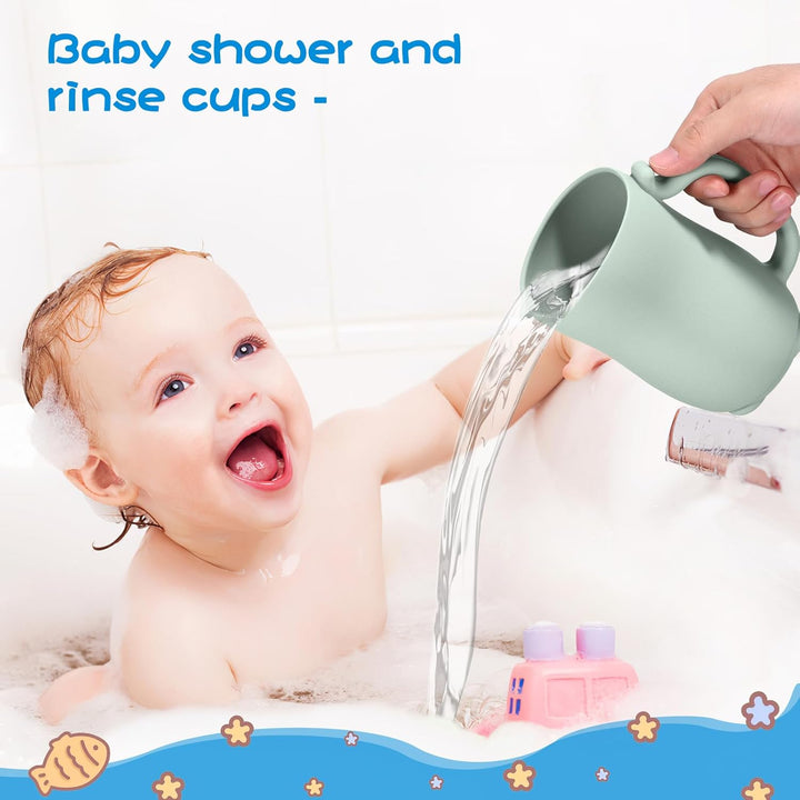 Silicone Bath Jug for Baby Washing - 700ML Rinse Cup with Easy-Grip Handle, Soft Rim Shampoo Rinser, Baby Bath Rinse Cup