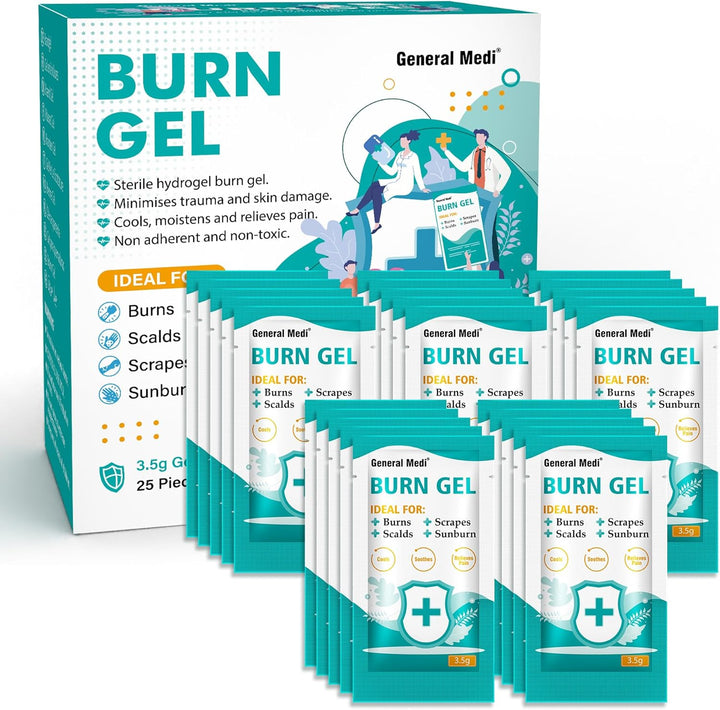 Burn Gel - 25 Packs First Aid Burns Care Scalds Sunburn Dressings Cooling Gel