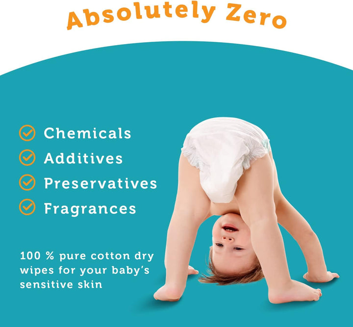 100% Pure Cotton Dry Wipes | 200 Count | Use Wet or Dry | Soft & Sensitive | Hypoallergenic | Extra Strong & Absorbent | Perfect for Diaper Changes, Runny Noses, Drool, Meal Time & Nursing