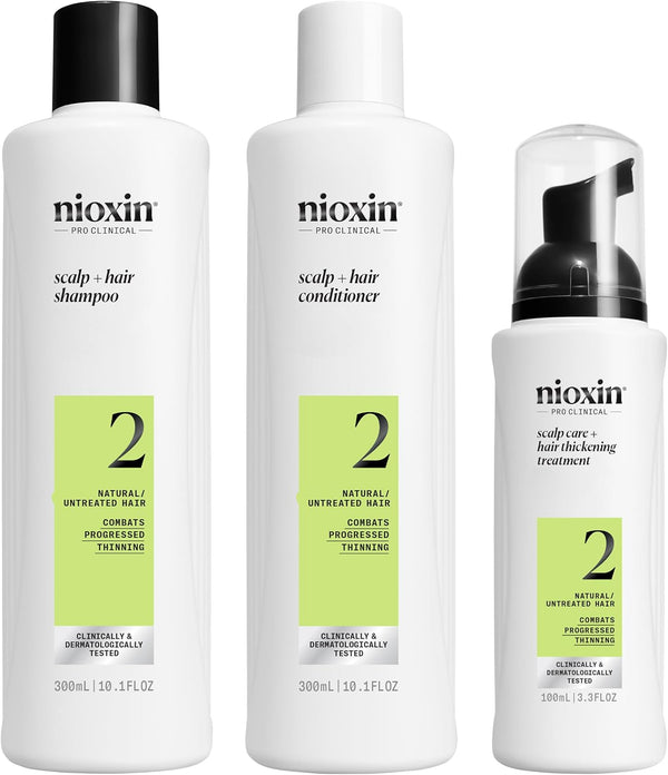 Nioxin System 2 - Hair Thickening System for Natural Hair with Progressed Thinning - Biotin & Niacinamide - Shampoo, Conditioner, Serum