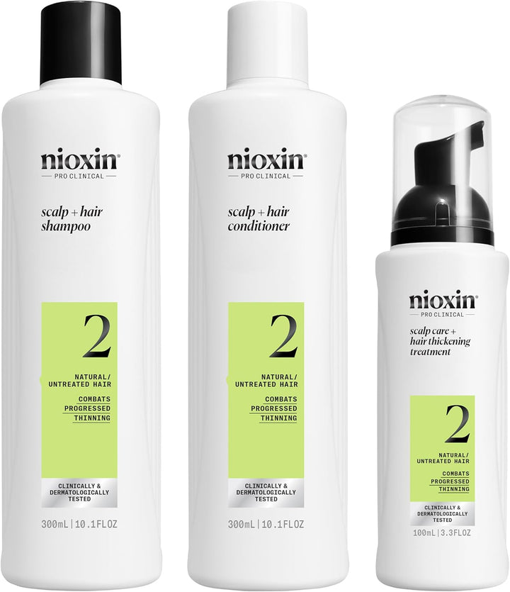 Nioxin System 2 - Hair Thickening System for Natural Hair with Progressed Thinning - Biotin & Niacinamide - Shampoo, Conditioner, Serum
