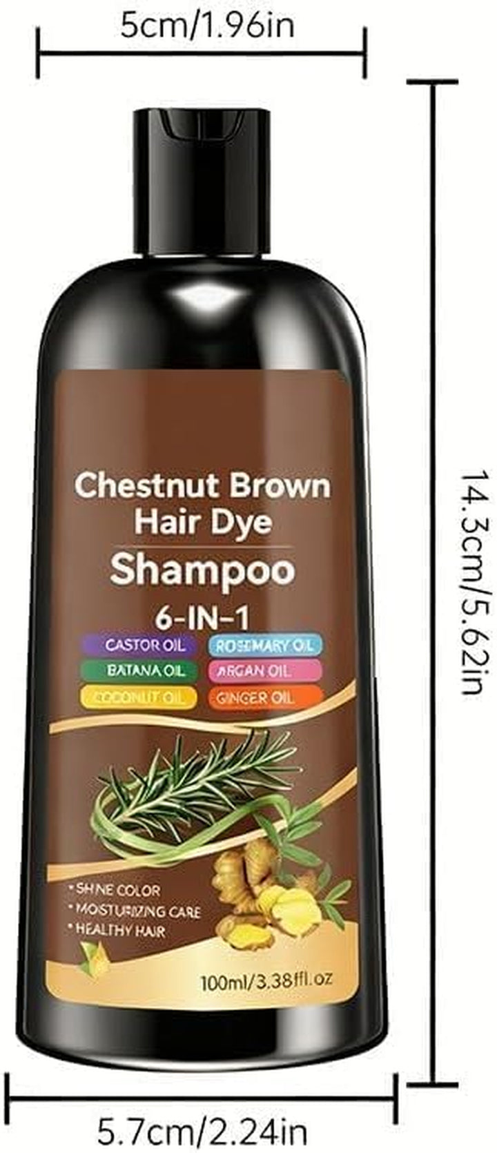 Hair Dye Shampoo, 6 in 1 Natural Herbal Ingredients Hair Colour Shampoo, Grey Hairs Beard Coverage, Non-Irritating & Nourishing, Instant & Easy for Men Women (Chestnut Brown)
