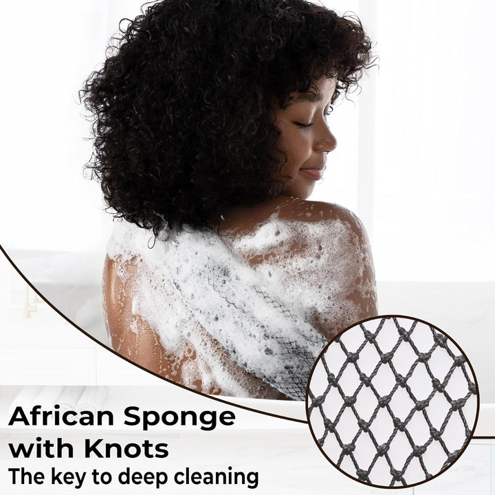 African Net Sponge Authentic - 2 Pieces Body Back Scrubber Bath Sponge with Knots - Afro Loofah Exfoliating Wash Cloth for Shower - African Body Care Daily Use Bathing Accessories