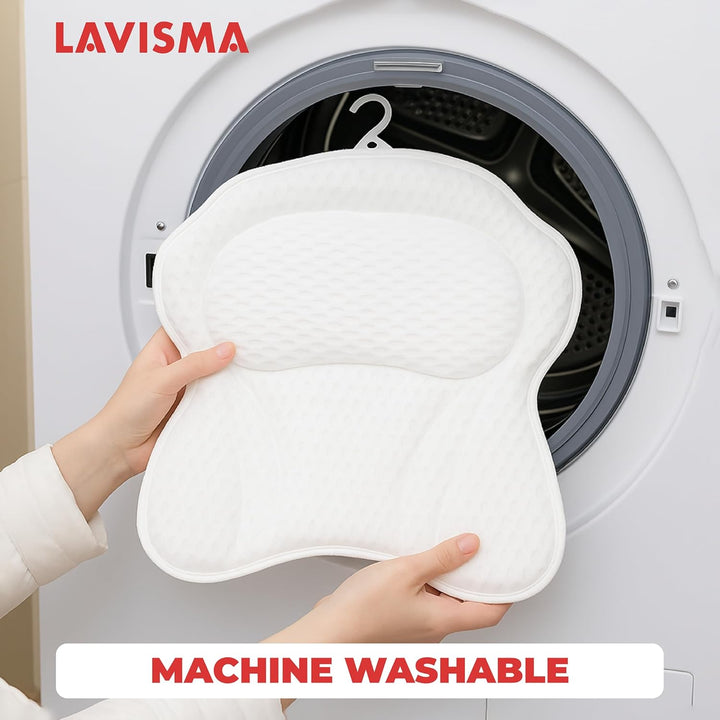 Luxury Bath Pillow for Bathtub - Comfortable Head, Neck & Back Support Spa Pillow - 4D Mesh Cushion with 6 Suction Cups - Fits All Bathtubs, Hot Tubs & Spa Tubs - Quick-Dry Bath Pillow White