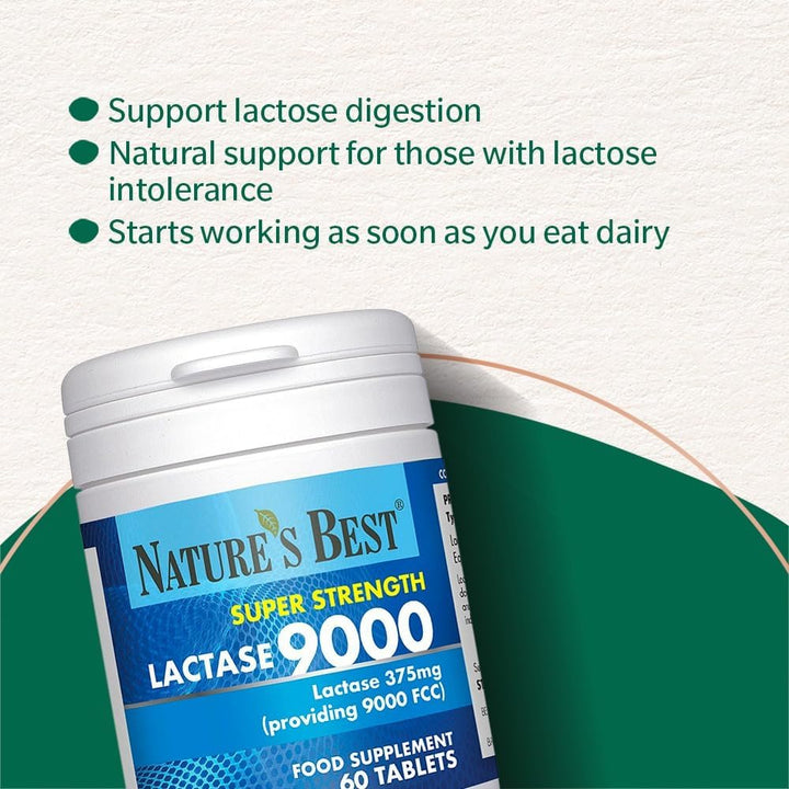 Super Strength Lactase Tablets 9000 FCC Enzyme Units - Max Strength Digestive Enzyme - UK Made - 60 Tablets (1 Month'S Supply)