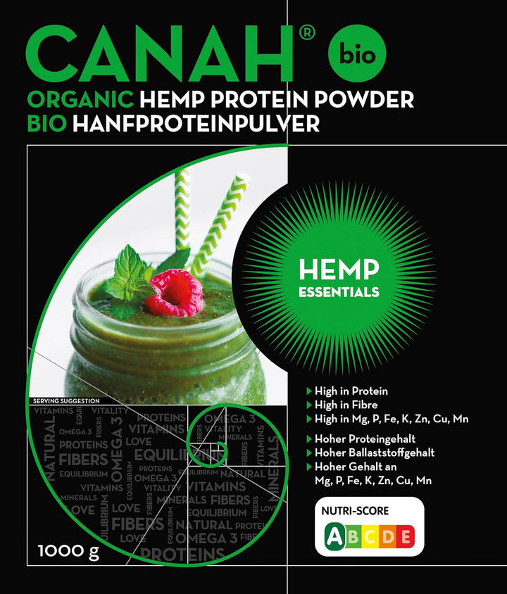 ® Organic Hemp Protein Powder 1Kg Vegan, High in Protein, Fibre, Omega 3 & Omega 6, Amino Acids, Vitamins and Minerals, Certified Kosher + Free Bonus Recipes