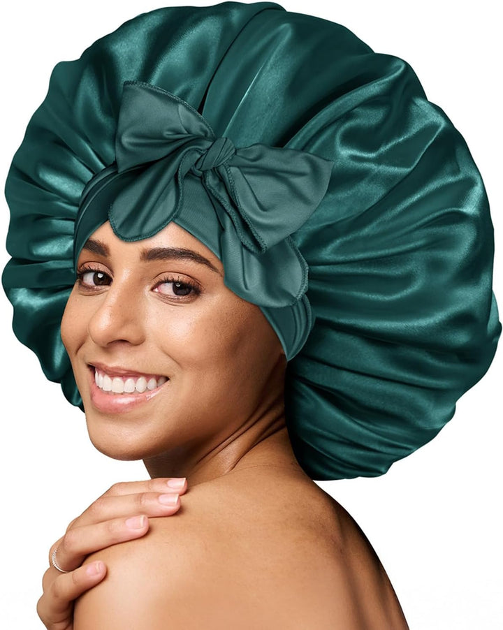 Silk Bonnet for Sleeping for Curly Hair, Satin Bonnet Hair Wrap for Women & Men, Adjustable Silk Scarf Night Cap with Tie Band, Champagne