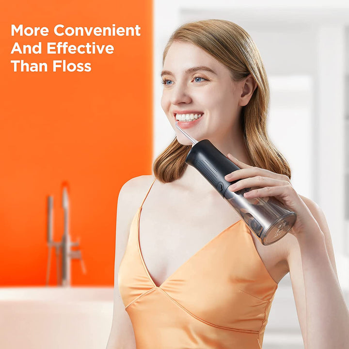 Water Dental Flosser for Teeth Cordless, Water Teeth Cleaner Picks for Cleaning with 3 Modes & 5 Intensities, Oral Irrigator with 6 Jet Tips, IPX7 Waterproof, USB Rechargeable, Black