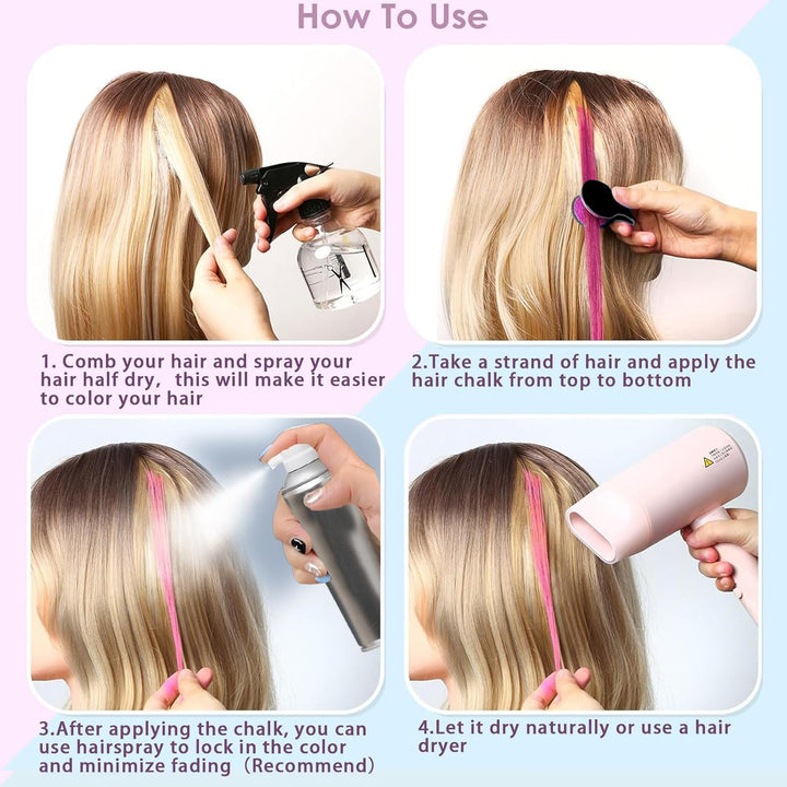 Hair Chalk for Girls Kids, 10PCS Temporary Hair Dye Colour, Coloured Hair Chalk Wash Out Kids, Teenage Girls Gifts, Christmas Gifts for Kids Gifts for 5-15 Year Oldgirls (Pink Etc.)