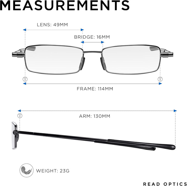 Folding Reading Glasses +1 to +3.5, Easy to Fold Flat Quality Eyeglasses with Tough Protective Case