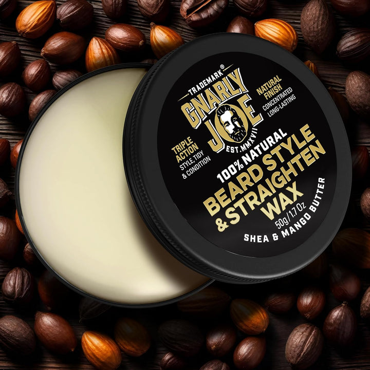 Beard Styling & Straightening Wax - 50G Beard Wax for Men Strong Hold - Natural Beard Styling Balm & Conditioner - Triple Action Beard Grooming Wax for Style, Tame & Moisture - Made in UK