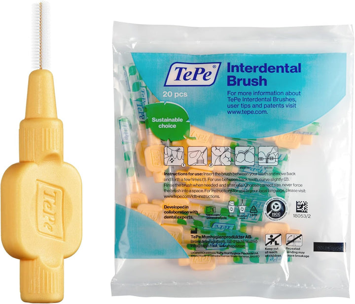Interdental Brush, Extra Soft, Yellow, 0.7Mm/Iso 4, 20Pcs, Efficient Cleaning between Teeth, Plaque Remover, Dental Flosser for Small Gaps