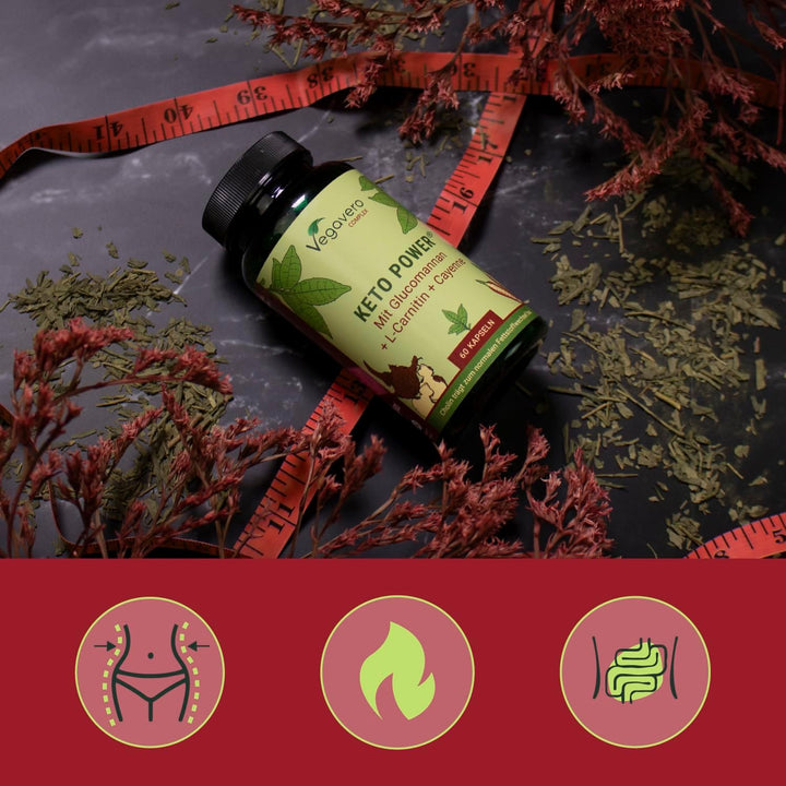 Keto Diet Supplement | with Glucomannan, Apple Cider Vinegar, Cayenne Pepper, Chromium Picolinate & Choline Bitartrate | 60 Keto-Capsules | NO Additives | Vegan