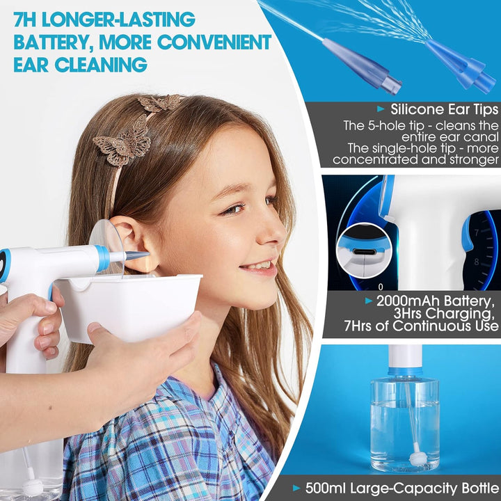 Electric Ear Wax Removal, Water Powered Ear Cleaner, Ear Cleaning Kit, Safe and Effective Earwax Removal Kit with 4 Cleaning Mode Settings, 10 Ear Tips & Water Catch Basin