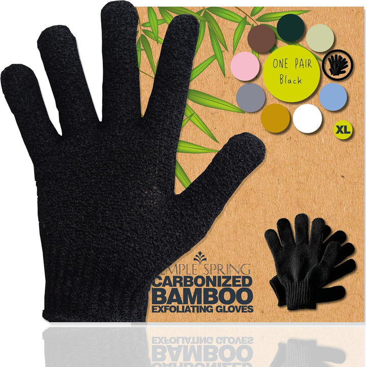 Exfoliating Glove, Carbonized Rayon Bamboo Body Scrubber, Loofah Exfoliating Mitt, Shower Scrubber Wash Cloth, Body Exfoliator Scrub, Loofa Shower Gloves Bath Sponge - Grey