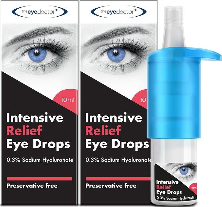 Intensive Dry Eye Drops - Preservative Free Eyedrops for Dry Eye Relief - Gently Calms Itchy, Sore & Infected Eyes - Suitable for Contact Lenses with 0.3% Sodium Hyaluronate - 10Ml