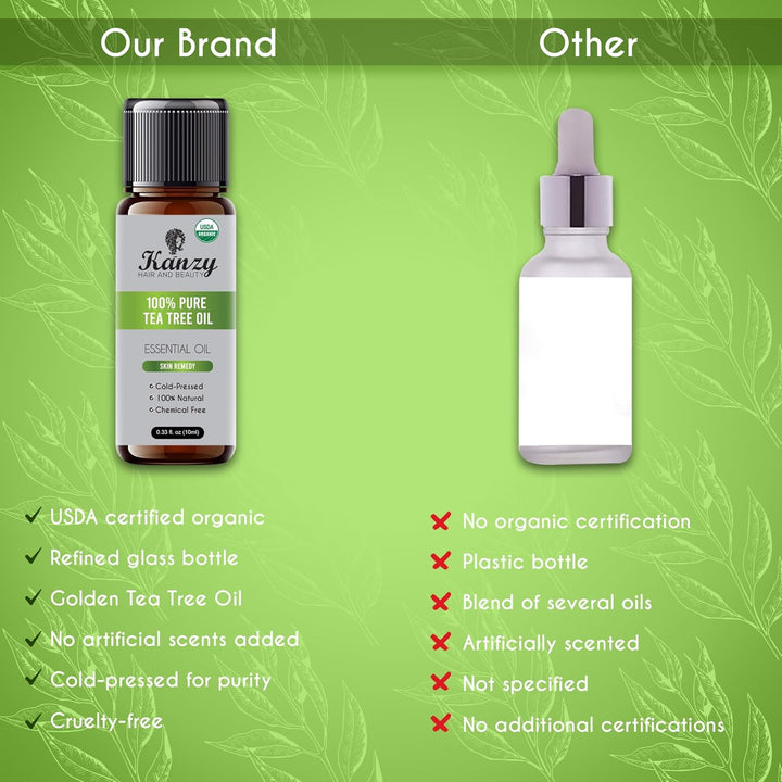 Organic Tea Tree Essential Oil 100% Pure Tea Tree Oil for Skin, Hair, Face, Nails Natural Vegan & Undiluted for Aromatherapy & Diffusers