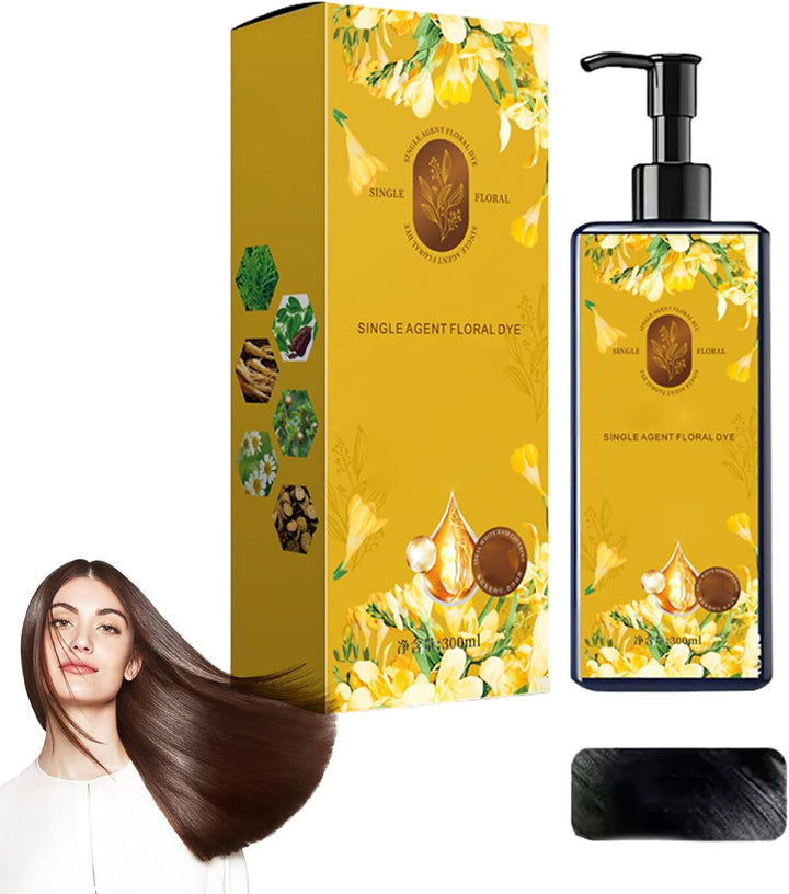 Nourishing Plant-Based Hair Color,Long-Lasting Floral Dye, Even and Natural Gray Hair Coverage, Softens and Adds Shine,Plant-Based Formula for Men & Women - Instant Effect (Natural Black)